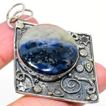 Подвеска ручной работы из стерлингового серебра 925 пробы с натуральным драгоценным камнем содалитом 2,76 дюйма d1k40