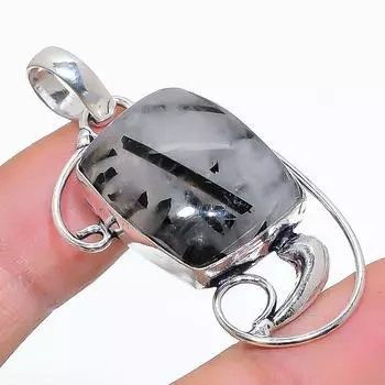 Подвеска ручной работы из стерлингового серебра 925 пробы с натуральным черным рутилом 1,97 дюйма I9C95