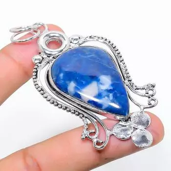 Подвеска ручной работы из стерлингового серебра 925 пробы с натуральным драгоценным камнем содалитом 3,35 дюйма z4m87