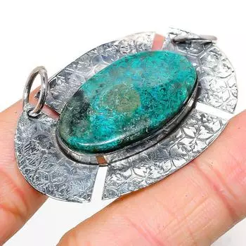 Подвеска ручной работы из стерлингового серебра 925 пробы с натуральным драгоценным камнем хризоколла 1,38 дюйма y3Z20