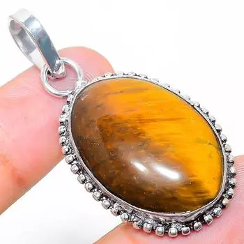 Подвеска ручной работы из стерлингового серебра 925 пробы с натуральным тигровым глазом 1,89 дюйма G2Z52