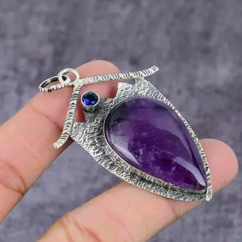 Подвеска ручной работы из стерлингового серебра 925 пробы с натуральным шалфейным аметистом и топазом 2,17 дюйма L7K15