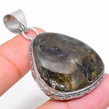 Подвеска ручной работы из стерлингового серебра 925 пробы с натуральным лабрадоритом 2,01 дюйма Y1Z77