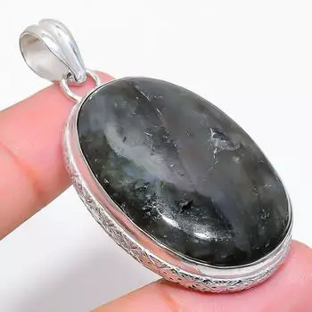 Подвеска ручной работы из стерлингового серебра 925 пробы с натуральным лабрадоритом 2,25 дюйма M9U43