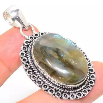 Подвеска ручной работы из стерлингового серебра 925 пробы с натуральным лабрадоритом 2,09 дюйма W8b02