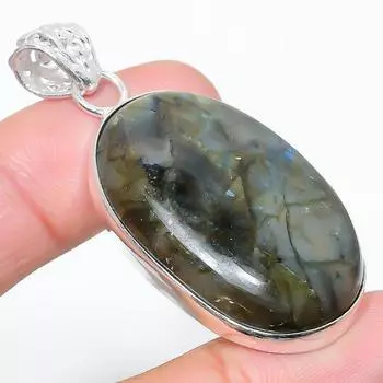 Подвеска ручной работы из стерлингового серебра 925 пробы с натуральным лабрадоритом 2,05 дюйма D1p65