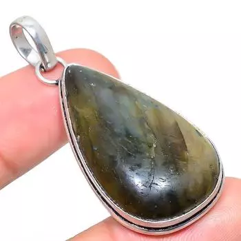 Подвеска ручной работы из стерлингового серебра 925 пробы с натуральным лабрадоритом 2,09 дюйма T6V14