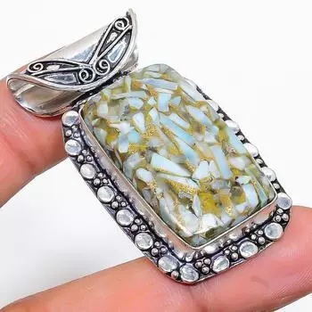 Подвеска ручной работы из стерлингового серебра 925 пробы с натуральным медным камнем Ларимар 1,97 дюйма s1b64