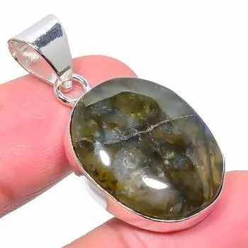 Подвеска ручной работы из стерлингового серебра 925 пробы с натуральным лабрадоритом 1,58 дюйма S6T71