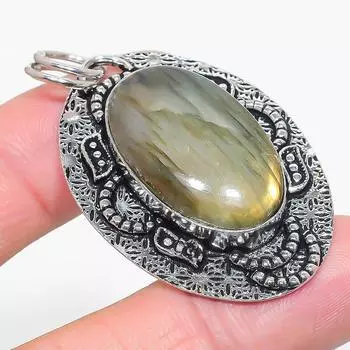 Подвеска ручной работы из стерлингового серебра 925 пробы с натуральным лабрадоритом 2,05 дюйма N1N58