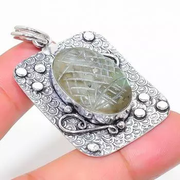 Подвеска ручной работы из стерлингового серебра 925 пробы с натуральным лабрадоритом 1,97 дюйма M8H28