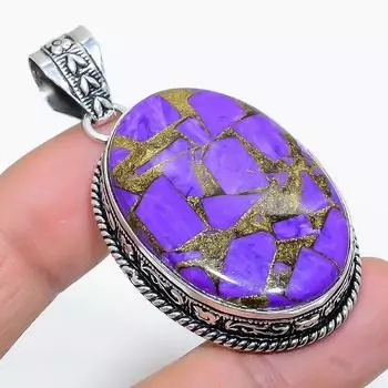 Подвеска ручной работы из стерлингового серебра 925 пробы с натуральным драгоценным камнем чароитом 2,17 дюйма E5E42