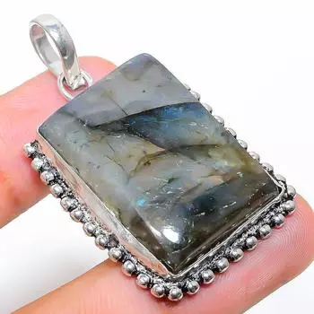 Подвеска ручной работы из стерлингового серебра 925 пробы с натуральным лабрадоритом 1,85 дюйма W7O51