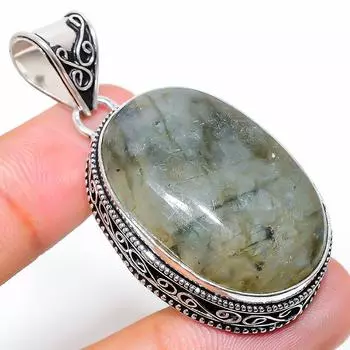 Подвеска ручной работы из стерлингового серебра 925 пробы с натуральным лабрадоритом 2,09 дюйма G6S02