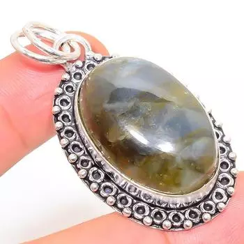 Подвеска ручной работы из стерлингового серебра 925 пробы с натуральным лабрадоритом 2,09 дюйма Q6L48