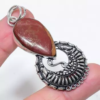 Подвеска ручной работы из стерлингового серебра 925 пробы с натуральным драгоценным камнем Норина Джаспер 2,60 дюйма e6U54