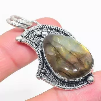 Подвеска ручной работы из стерлингового серебра 925 пробы с натуральным лабрадоритом 2,13 дюйма a1Z65