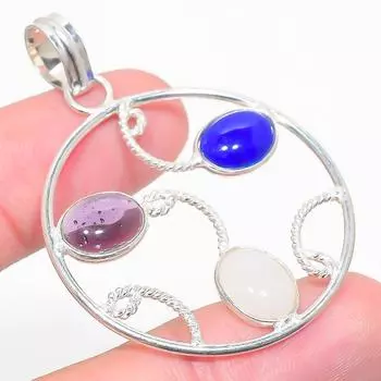 Подвеска ручной работы из стерлингового серебра 925 пробы с натуральным аметистом и лунным камнем 2,09 дюйма S0e79