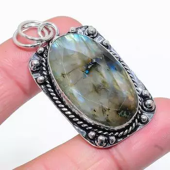 Подвеска ручной работы из стерлингового серебра 925 пробы с натуральным лабрадоритом 2,05 дюйма t0J68