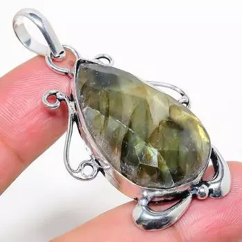 Подвеска ручной работы из стерлингового серебра 925 пробы с натуральным лабрадоритом 2,09 дюйма b9q21