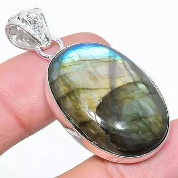 Подвеска ручной работы из стерлингового серебра 925 пробы с натуральным лабрадоритом 1,89 дюйма m4t46