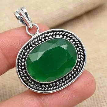 Подвеска ручной работы из стерлингового серебра 925 пробы с зеленым ониксом для женщин 1.77 Inches зелёный