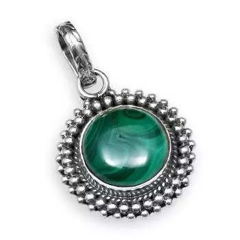 Подвеска ручной работы круглой формы из натурального малахита из стерлингового серебра 925 пробы для женщин и девочек зелёный