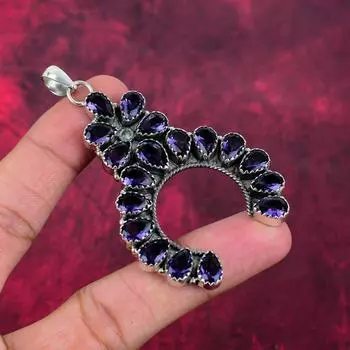 Подвеска ручной работы с аметистом, драгоценный камень, 925 пробы, серебряное ювелирное украшение, великолепный кулон, ювелирное украшение для нее 3.26 Inches фиолетовый