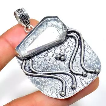 Подвеска ручной работы с белым топазом, посеребренная 925 пробы, 2,46 дюйма 2.46 белый