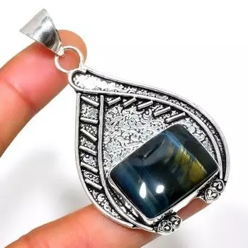 Подвеска ручной работы с черным тигровым глазом, посеребренная 925 пробы, 2,65 дюйма 2.65 чёрный