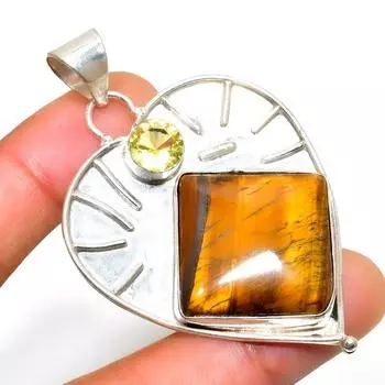 Подвеска ручной работы с цитрином и тигровым глазом, посеребренная 925 пробы, 2,46 дюйма 2.46 жёлтый