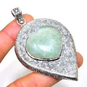 Подвеска ручной работы с драгоценным камнем аквамарин 925 пробы, посеребренная, 2,84 дюйма 2.84 цвет морской волны