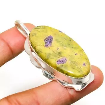 Подвеска ручной работы с драгоценным камнем Атлантисит, посеребренная 925 проба, 2,08 дюйма 2.08 зелёный