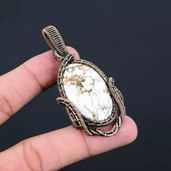 Подвеска ручной работы с драгоценным камнем «Дикая лошадь» из чистой медной проволоки, обернутая ювелирными изделиями ручной работы 2.83 Inches белый