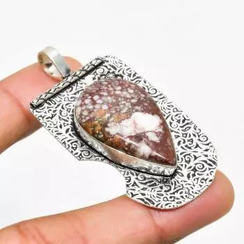 Подвеска ручной работы с драгоценным камнем Дикая лошадь , посеребренная 925 проба, 2,08 дюйма 2.08 красный