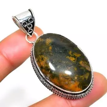 Подвеска ручной работы с драгоценным камнем Гогунджула 925 пробы, посеребренная, 2,08 дюйма 2.08 зелёный