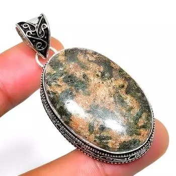 Подвеска ручной работы с драгоценным камнем Гогунджула 925 пробы, посеребренная, 2,08 дюйма 2.08 зелёный