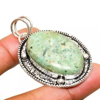 Подвеска ручной работы с драгоценным камнем хризоколла, посеребренная 925 пробы, 1,89 дюйма 1.89 синий