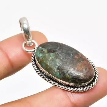Подвеска ручной работы с драгоценным камнем хризоколла, посеребренная 925 пробы, 1,70 дюйма 1.70 синий