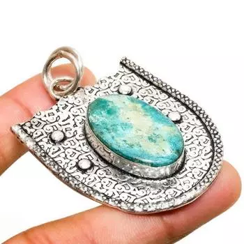 Подвеска ручной работы с драгоценным камнем хризоколла, посеребренная 925 пробы, 2,08 дюйма 2.08 синий