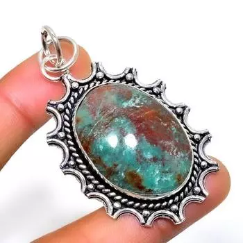 Подвеска ручной работы с драгоценным камнем хризоколла 925 пробы, посеребренная, 2,27 дюйма 2.27 синий