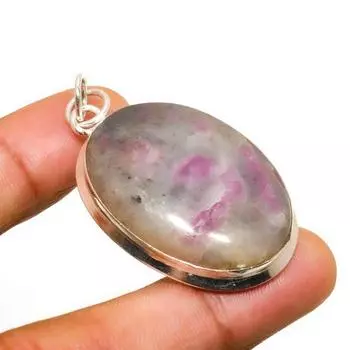Подвеска ручной работы с драгоценным камнем лепидолит, посеребренная 925 проба, 1,70 дюйма 1.70 фиолетовый