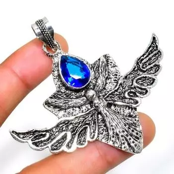 Подвеска ручной работы с драгоценным камнем Londonblue Topaz 925, посеребренная, 2,46 дюйма 2.46 синий