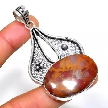 Подвеска ручной работы с драгоценным камнем Норина Яшма 925 пробы, посеребренная, 2,46 дюйма 2.46 красный