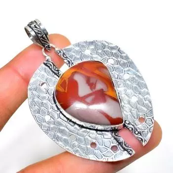 Подвеска ручной работы с драгоценным камнем Норина Яшма 925 пробы, посеребренная, 2,46 дюйма 2.46 красный