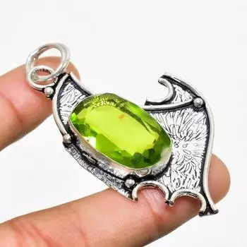 Подвеска ручной работы с драгоценным камнем перидот, посеребренная 925 проба, 2,46 дюйма 2.46 зелёный