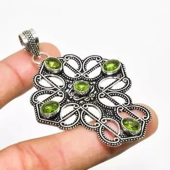 Подвеска ручной работы с драгоценным камнем перидот, посеребренная 925 проба, 2,46 дюйма 2.46 зелёный