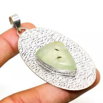 Подвеска ручной работы с драгоценным камнем пренит, посеребренная 925 проба, 2,46 дюйма 2.46 зелёный