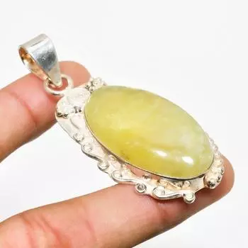 Подвеска ручной работы с драгоценным камнем пренит, посеребренная 925 проба, 2,46 дюйма 2.46 зелёный
