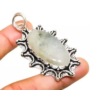 Подвеска ручной работы с драгоценным камнем пренит, посеребренная 925 проба, 2,46 дюйма 2.46 зелёный